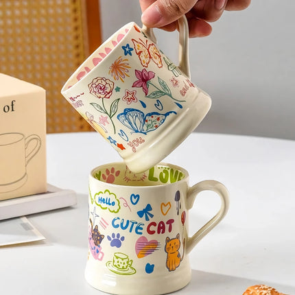 Taza de cerámica con estampado de flores francesas de 370 ml