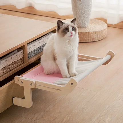 Hamaca de madera para gatos: fácil montaje, lona de algodón lavable, estructura de madera contrachapada