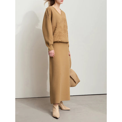 Falda midi elegante de punto en forma de A para mujer para otoño e invierno