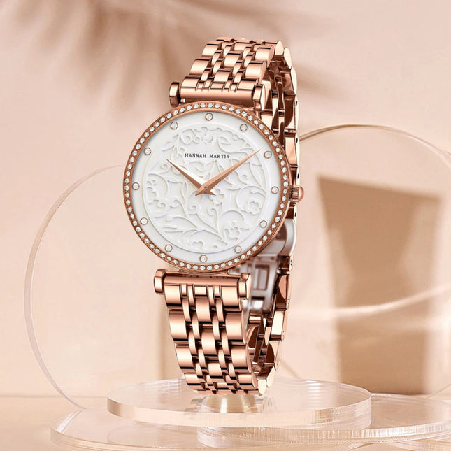 Elegante reloj de cuarzo de acero inoxidable impreso en 3D con diamantes de agua