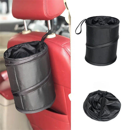 Compact Foldable Car Trash Can with Pressing Lid and Storage Pocket - Wnkrs