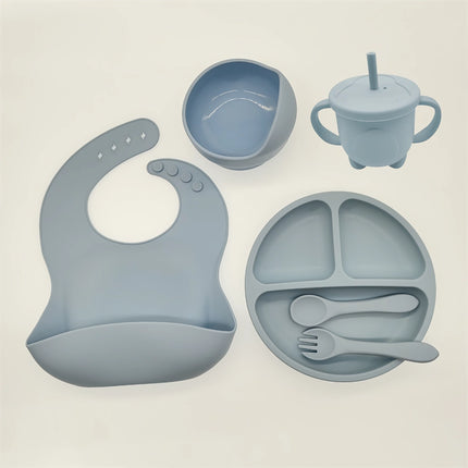 Baby Silicone Feeding Set 6PCS - Suction Bowl, Bib, Cup, Fork, Spoon & Plate - BPA Free