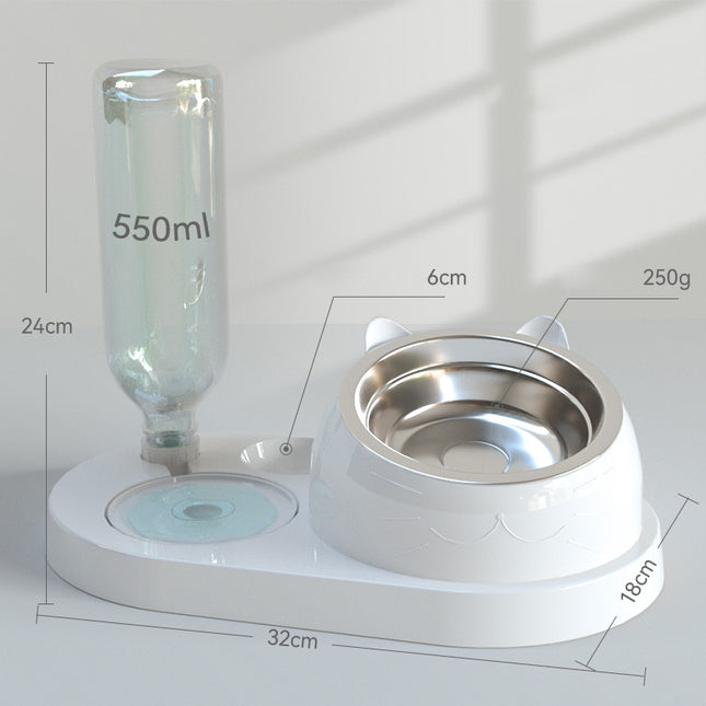 Distributeur d'eau et de nourriture pour chats et petits chiens en acier inoxydable incliné à 16°