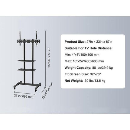 Adjustable Mobile TV Stand with Wheels & Dual Trays - Wnkrs