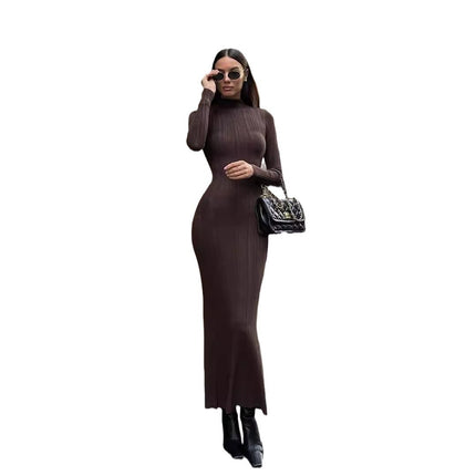 Knitted Turtleneck Tight European, American And French Style Elegant Bottoming Striped Dress Sweater