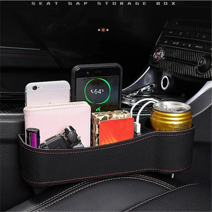 Leather Car Seat Gap Organizer with Dual USB Charging & Cup Holder - Wnkrs