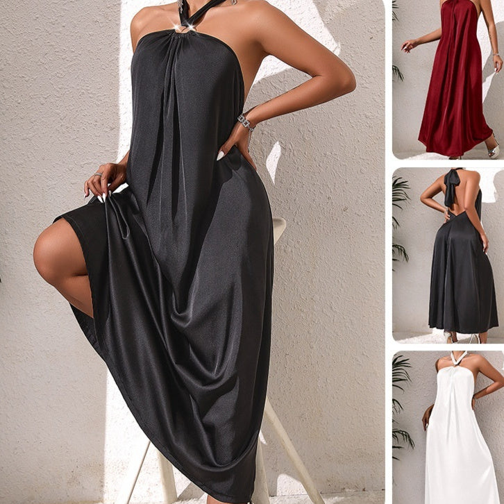 French Style Off Shoulder Halter Maxi Dress Womens