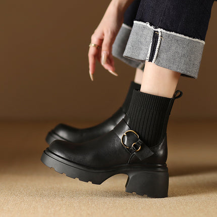 Bottines tendance en cuir véritable pour femmes