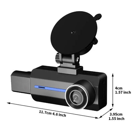 3-Channel 2K HD Dash Cam with Front, Rear & Inside Recording, IR Night Vision