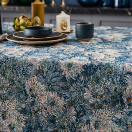 Mantel floral de jacquard azul: funda rectangular a prueba de polvo para mesas de comedor y de café