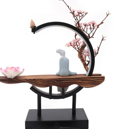 Ceramic Waterfall Backflow Incense Burner with LED Peach Blossom Light - Wnkrs