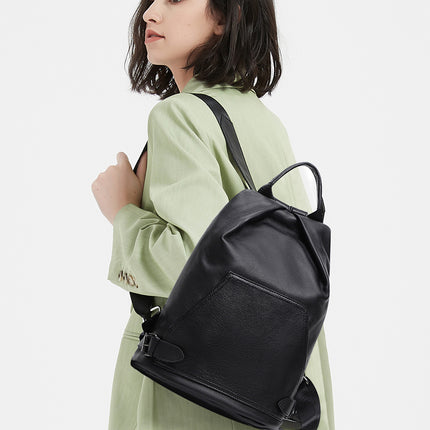 Sac à dos antivol en cuir véritable pour femme avec poche arrière zippée