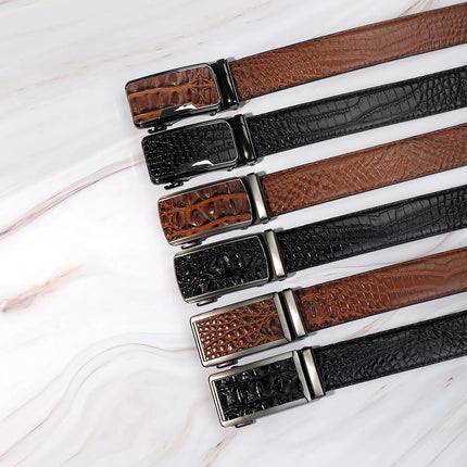 Luxury Men's Leather Belt with Automatic Buckle – Crocodile Pattern