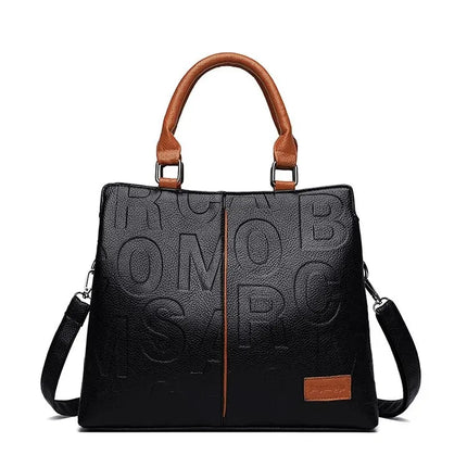 2023 Elegant Large Capacity Soft Leather Tote with Embossed Lettering