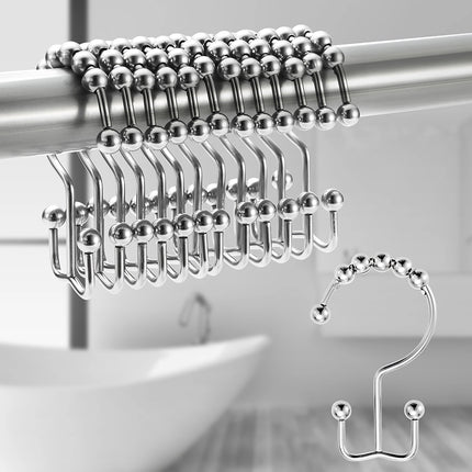 Lot de 12 crochets de rideau de douche à double glissement en métal