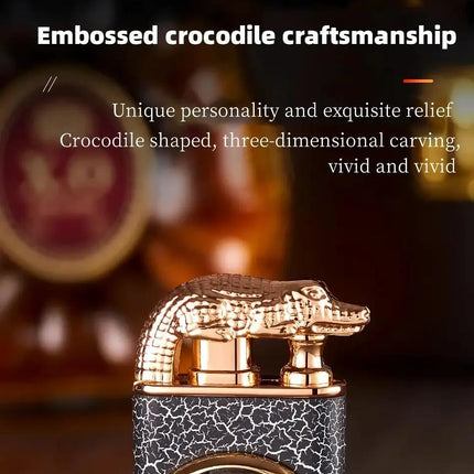 Dual Flame Metal Lighter with Crocodile Head Design