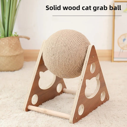 Balle à gratter en sisal naturel pour chat avec base en bois massif