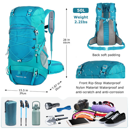 50L Multifunctional Outdoor Hiking Backpack with Rain Cover - Ideal for Trekking and Camping