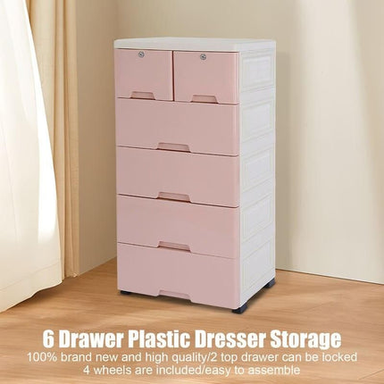 Modern Pink 6-Drawer Plastic Storage Dresser - Wnkrs