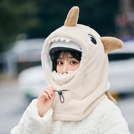 Cute Cartoon Shark Fleece Ski Helmet Cover - Comfortable & Warm Headwear for Winter Sports - Wnkrs