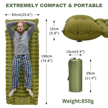 Colchón inflable grueso para acampar con almohada y bomba incorporadas