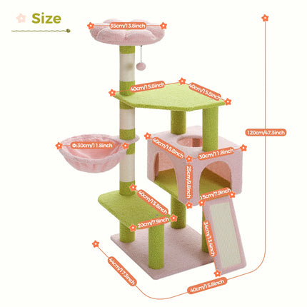 Árbol para gatos de varios niveles con postes rascadores y hamaca