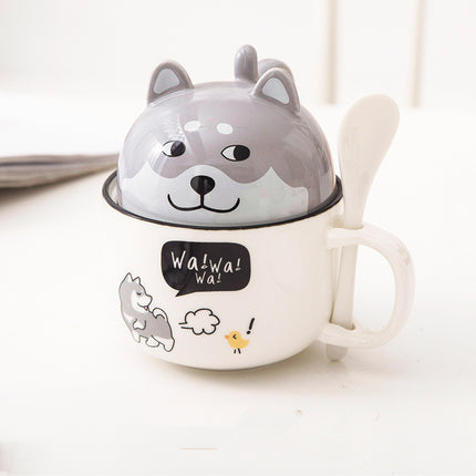 Cartoon Office Ceramic Mug With Lid Spoon - Wnkrs