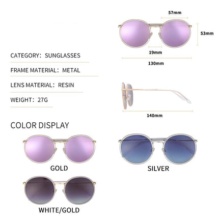 Oversized Metal Round Sunglasses for Women - UV400 Protection