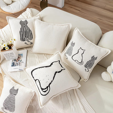 Housse de coussin à imprimé chat nordique – Jolie taie d'oreiller en peluche pour la décoration intérieure d'automne