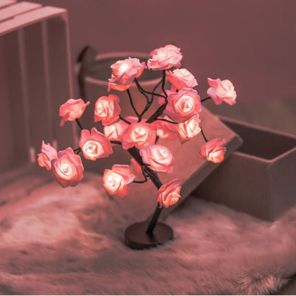 Lámpara de luz LED con forma de rosa y árbol de Navidad encantado