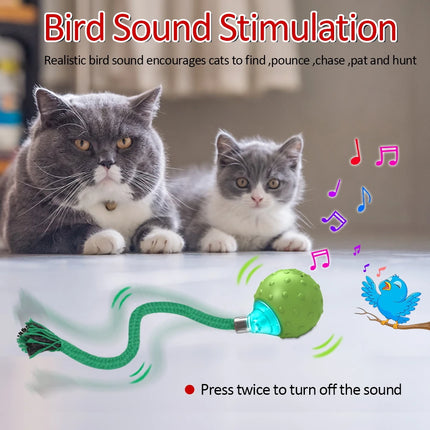 Jouet interactif pour chat activé par le mouvement avec balle roulante, queue taquine et sons d'oiseaux