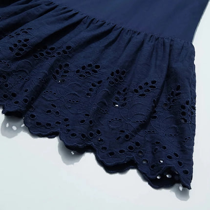 Blue High Waist A-line Cotton Lace Summer Skirt