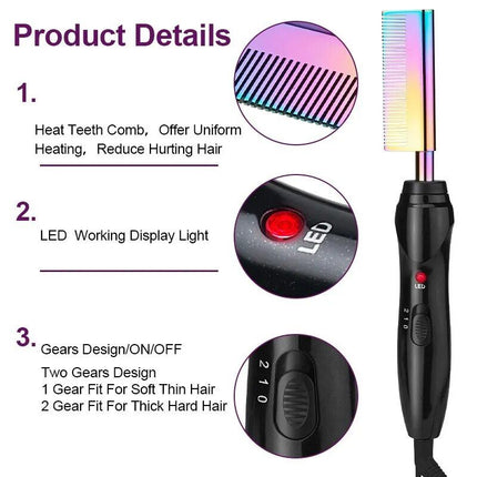 2-in-1 Gradient Hair Straightener & Curling Iron: Electric Hot Comb for Ultimate Styling - Wnkrs