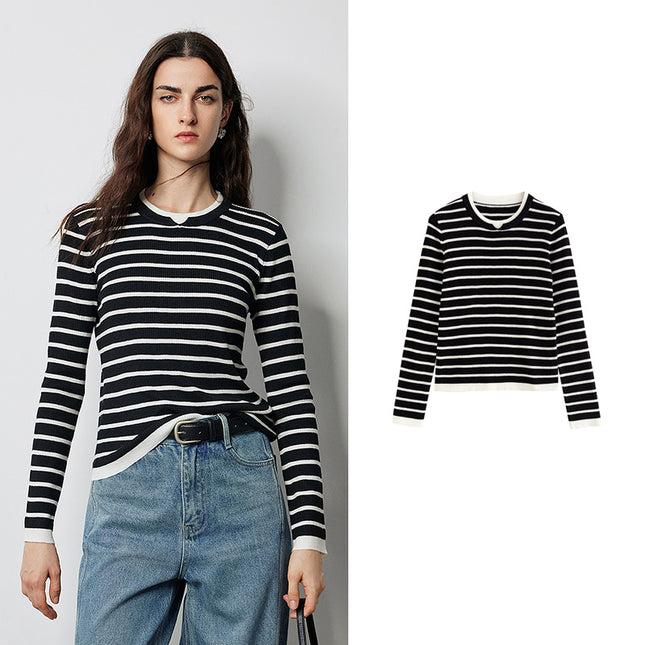 Suéter de punto de color contrastante de corte ajustado para otoño e invierno para mujer