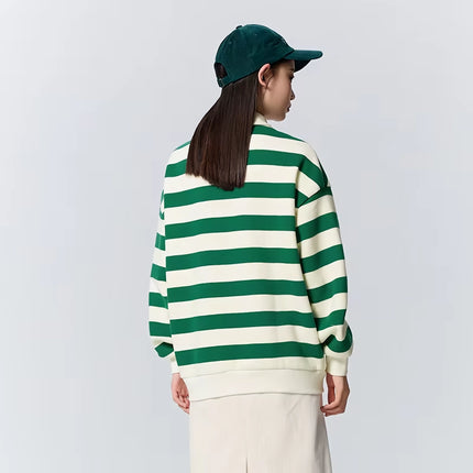 Sudadera de cuello polo a rayas con textura de gofre de gran tamaño