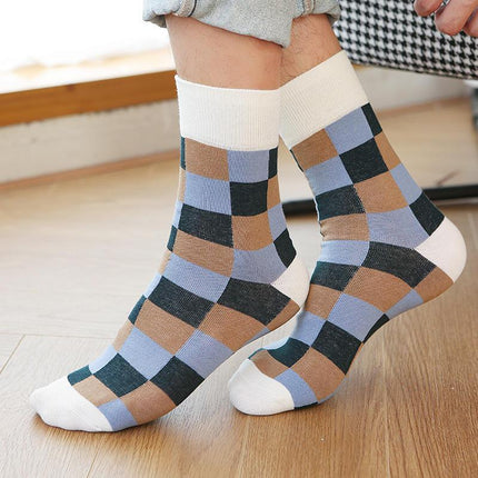 Autumn Winter English Style Pure Cotton Men's Plaid Socks