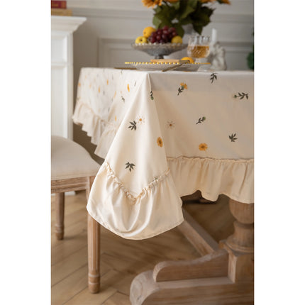 Nappe élégante en coton brodée abricot avec bordure en feuille de lotus