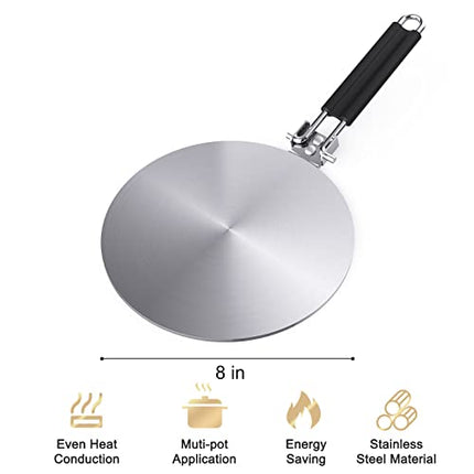 Heat Diffuser Simmer Ring Plate, Stainless Steel With Stainless Handle, Induction Adapter Plate For Gas Stove Glass Cooktop Converter, Flame Guard Induction Hob Pans, 7.5Inch & 8Inch & 9.25 Inch - Wnkrs