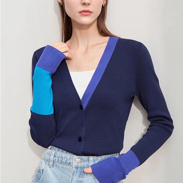 Asymmetric Spliced V-Neck Knit Cardigan