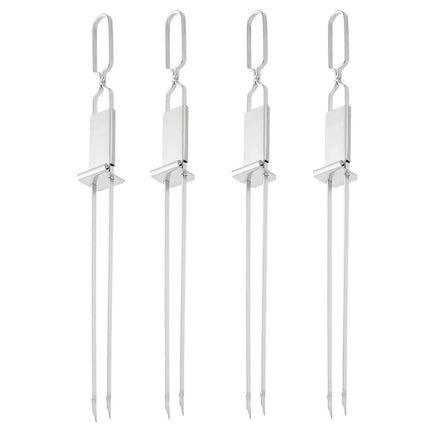 Stainless Steel Semi-Automatic BBQ Grill Forks - Portable Skewers for Camping & Picnic