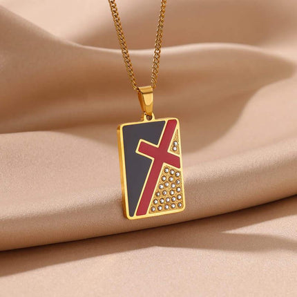 Collier pendentif croix en acier inoxydable avec zircone cubique – Bijoux religieux tendance