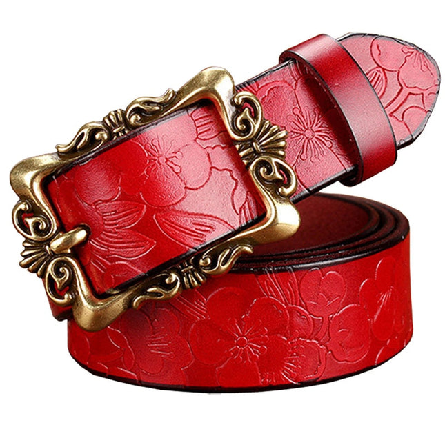 Women's Leather Belt with Metal Buckle