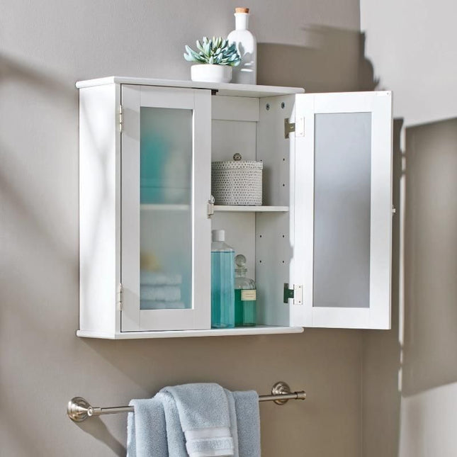 White Frosted Glass Bathroom Wall Cabinet with Adjustable Shelf - Wnkrs