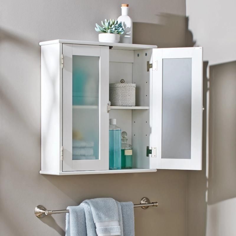White Frosted Glass Bathroom Wall Cabinet with Adjustable Shelf