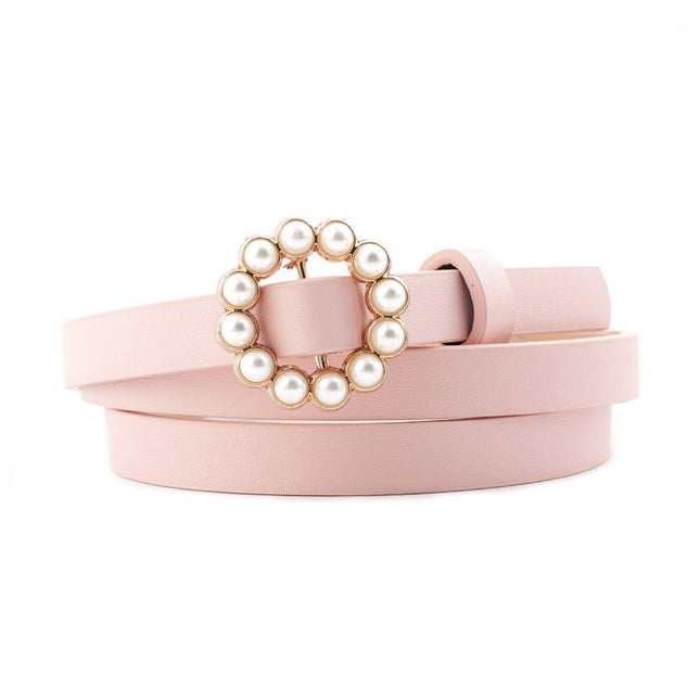 Women's Round Shaped Buckle Belt with Pearls