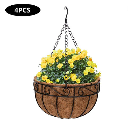 Elegant 10" Round Iron & Coconut Palm Hanging Basket Set - Wnkrs