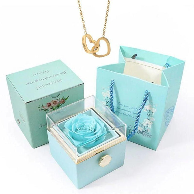 Elegant Stainless Steel Rotating Rose Box with Engraved Heart Necklace - Wnkrs