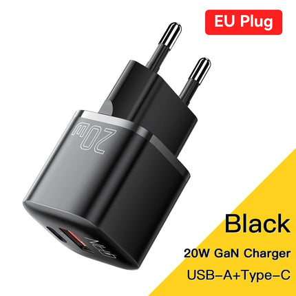 Cargador rápido GaN USB-C PD de 20 W con puerto dual QC 3.0