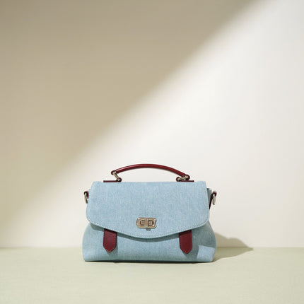 Sac à bandoulière style porte-documents pour femme en denim et cuir d'été - Sac fourre-tout léger et tendance