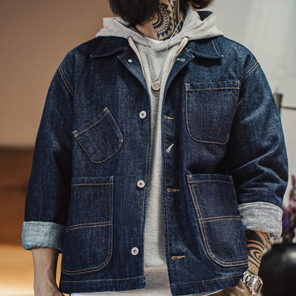 Veste en jean rétro à quatre poches et boutonnage simple